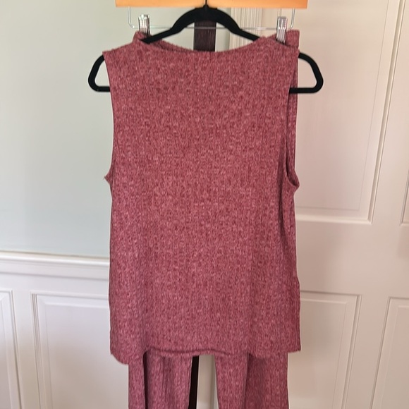 V Neck Knit Burgundy Loungewear Set 2 Piece Long Pant Size Large New With Tags - Picture 5 of 11